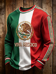 Sudadera de waffle estampada con el arte de la bandera del orgullo mexicano para hombre