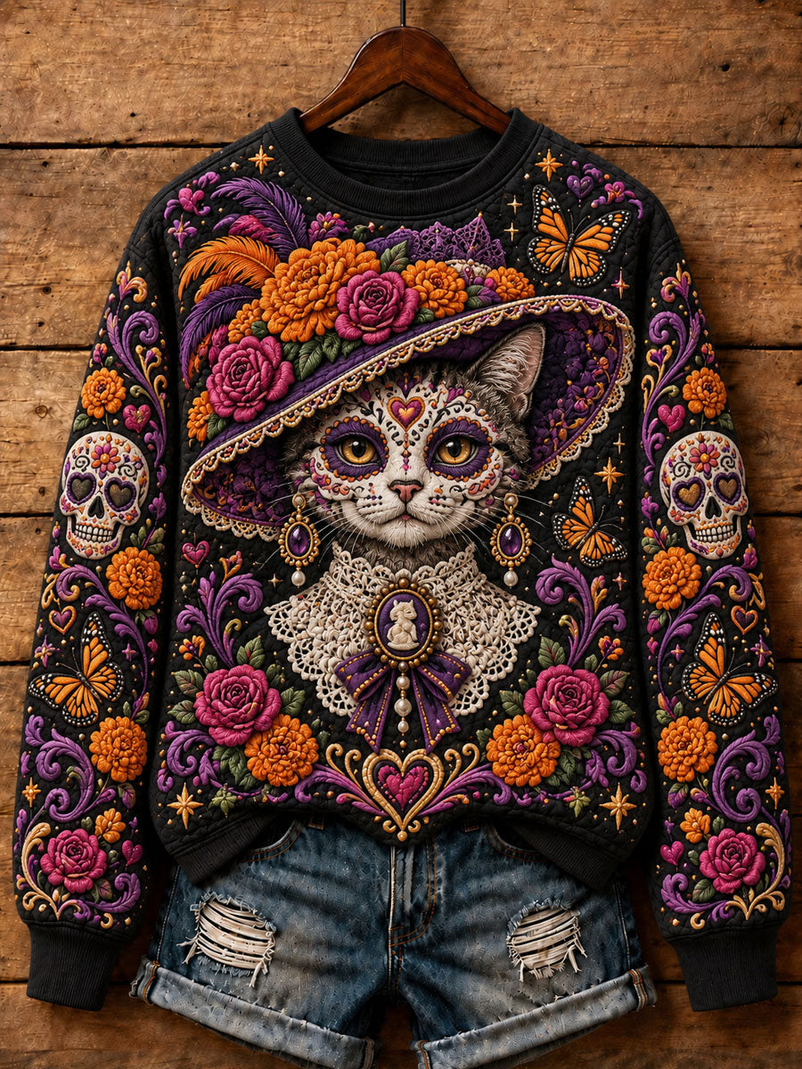 Sudadera casual con estampado del día de los muertos para mujer