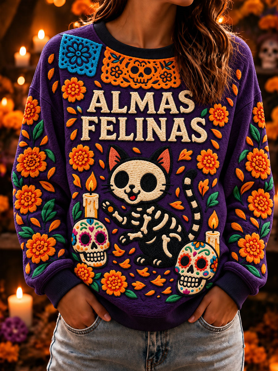 Sudadera casual con estampado del Día de Muertos para mujer