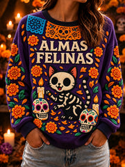 Sudadera casual con estampado del Día de Muertos para mujer