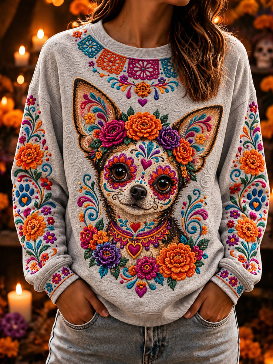 Sudadera casual con estampado del Día de Muertos para mujer