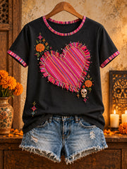 Camiseta estampada con arte de muñeca Lele mexicana para mujer