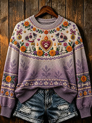 Suéter casual con estampado del Día de Muertos para mujer