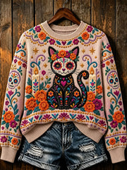 Suéter casual estampado del día de los muertos para mujer
