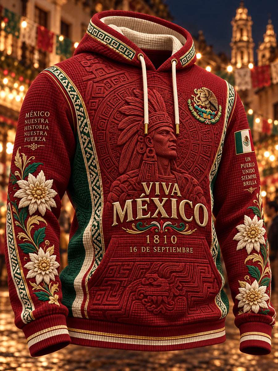 Sudadera con capucha estampada del Día de la Independencia de México para hombre