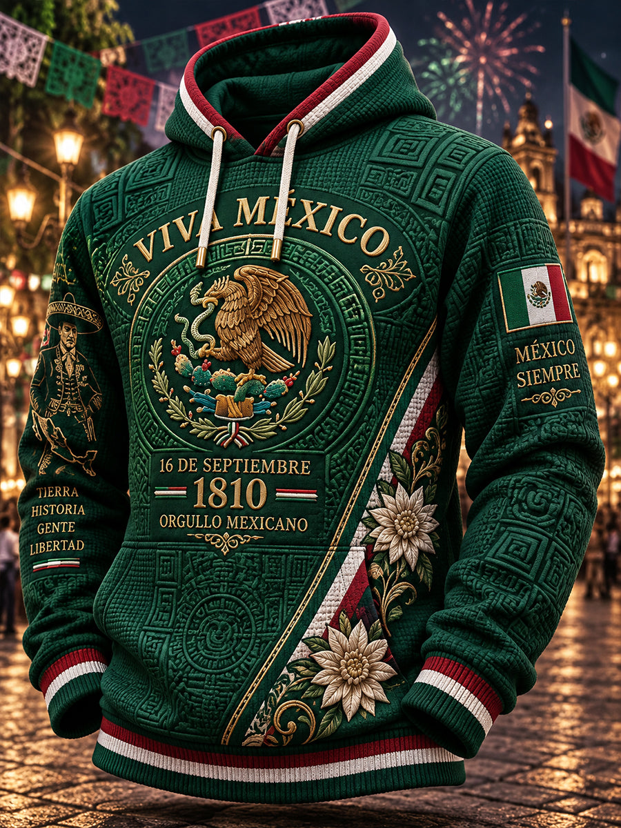 Sudadera con capucha estampada del Día de la Independencia de México para hombre