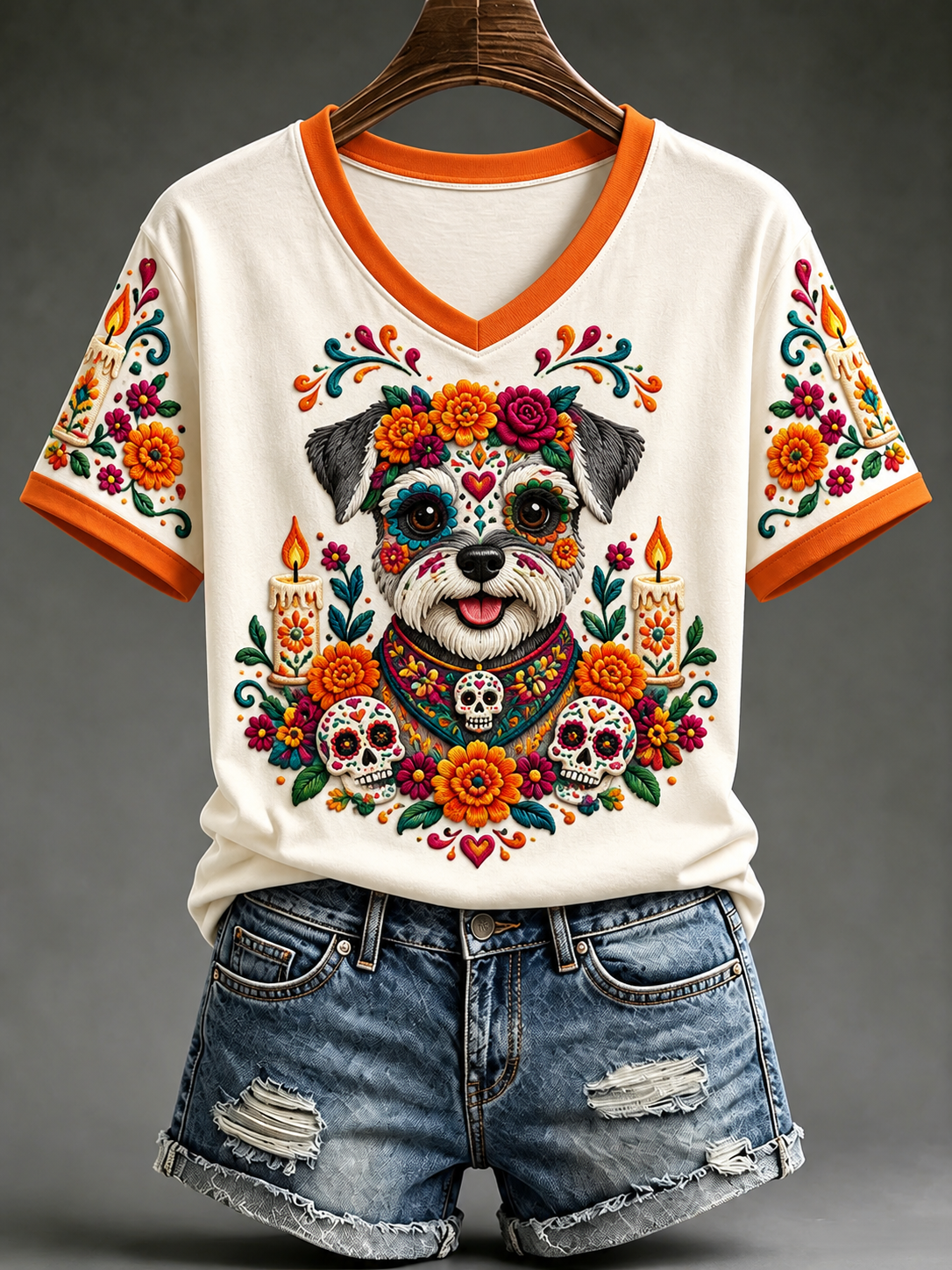 Camiseta de manga corta del Día de la Muerte para mujer