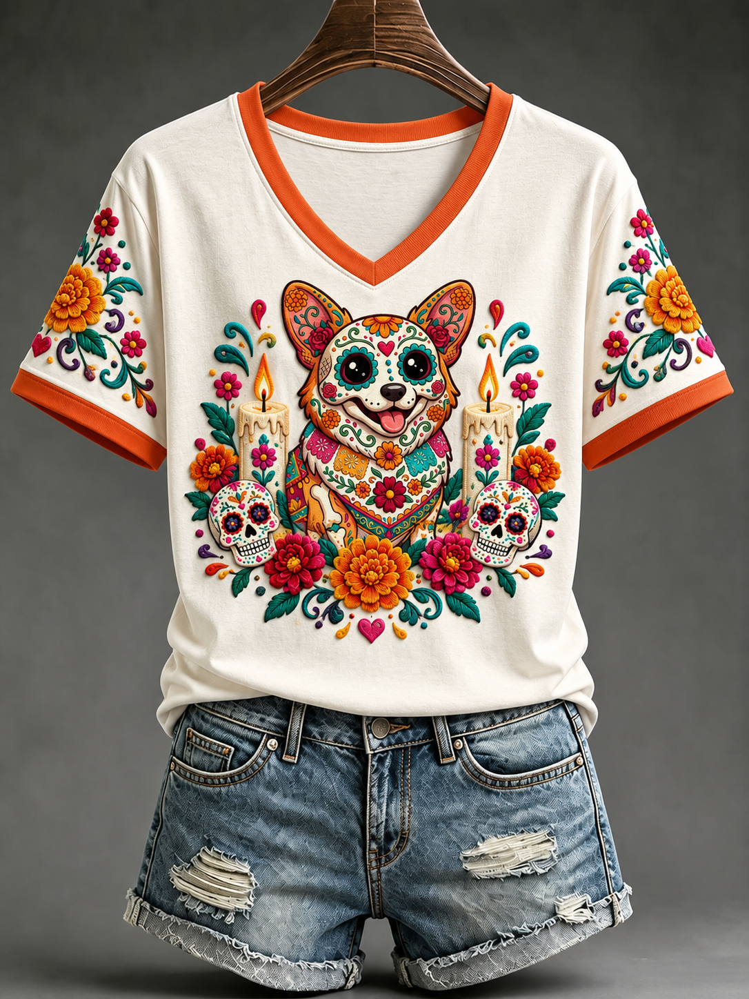Camiseta de manga corta del Día de la Muerte para mujer