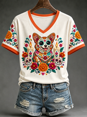 Camiseta de manga corta del Día de la Muerte para mujer