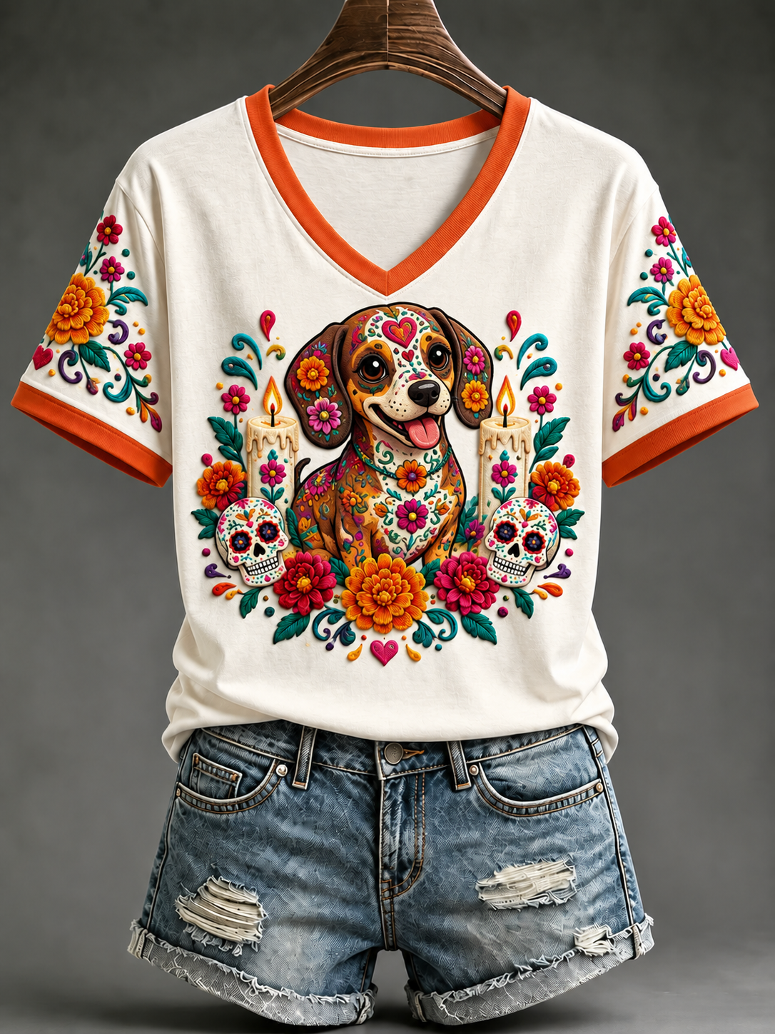 Camiseta de manga corta del Día de la Muerte para mujer