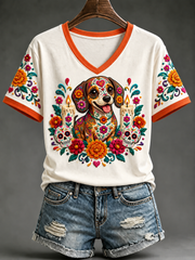 Camiseta de manga corta del Día de la Muerte para mujer