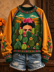 Sudadera con estampado floral de arte mexicano para mujer, diseño de muñeca Lele