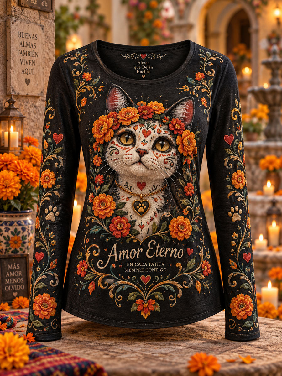 Camiseta larga informal con estampado del Día de Muertos para mujer