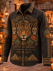 Camisa casual con estampado de día de los muertos para hombre