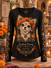 Camiseta larga casual con estampado del día de los muertos para mujer