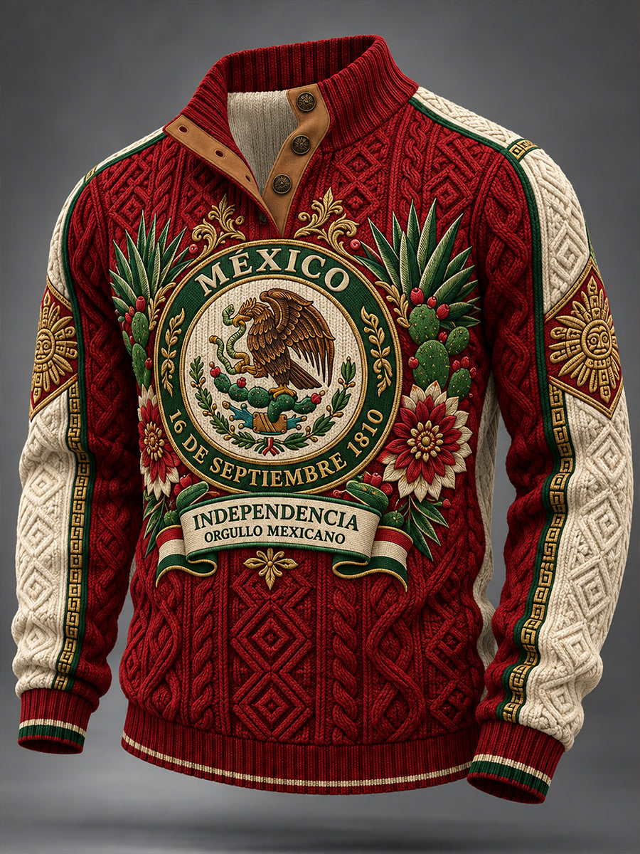 Sudadera con capucha de cuatro botones del día de la independencia mexicana para hombre