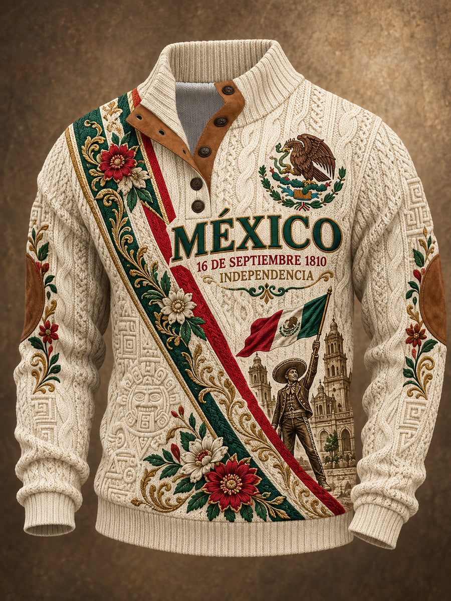 Sudadera con capucha de cuatro botones para el Día de la Independencia de México, estilo masculino