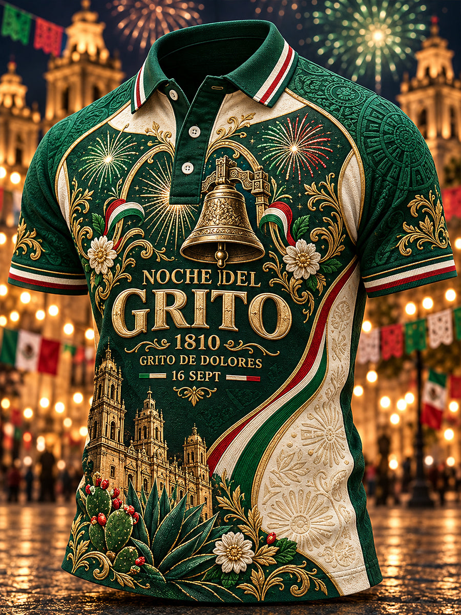 Camisa polo mexicana de la impresión del arte del día de la independencia de los hombres