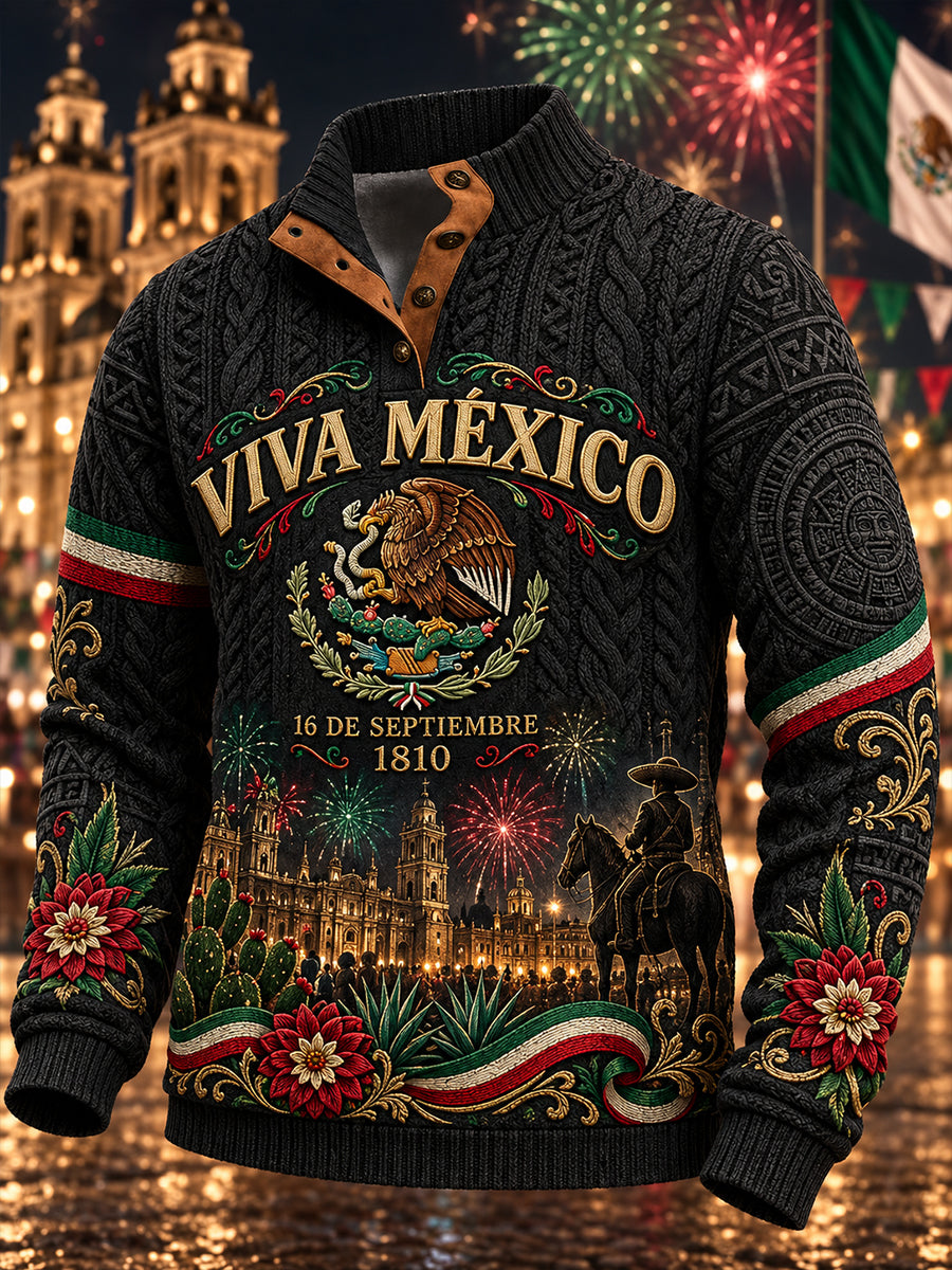 Sudadera con capucha de cuatro botones para el Día de la Independencia de México, estilo masculino