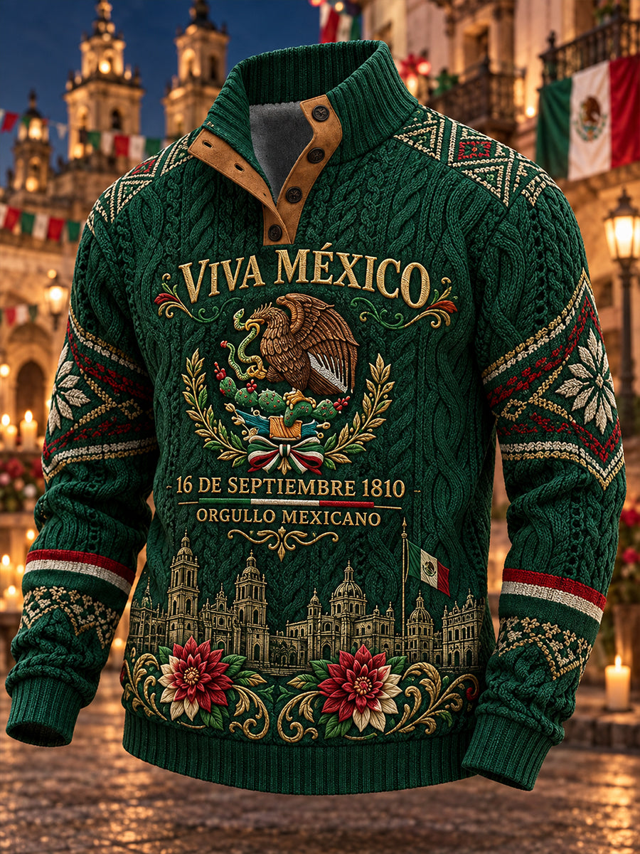 Sudadera con capucha de cuatro botones para el Día de la Independencia de México, estilo masculino