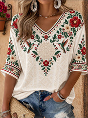 Camiseta estampada con diseño floral de la bandera de México para mujer