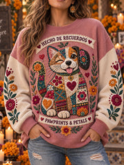Día de la mujer de los muertos Pet-Print Casual Crewneck Sudadera