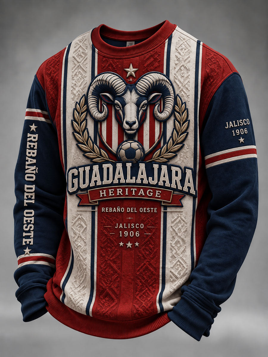 Sudadera de cuello redondo casual con estampado gráfico de Guadalajara para hombre