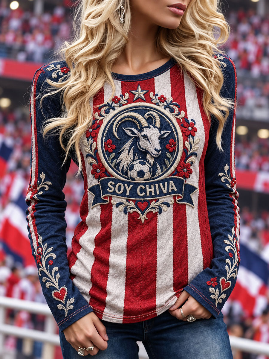Camiseta de manga larga para mujer Guadalajara Football Print Casual