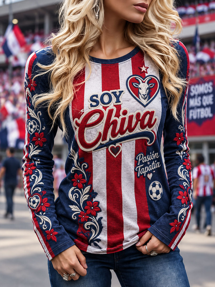 Camiseta informal de manga larga con estampado de fútbol para mujer, Guadalajara