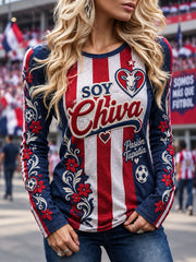Camiseta informal de manga larga con estampado de fútbol para mujer, Guadalajara