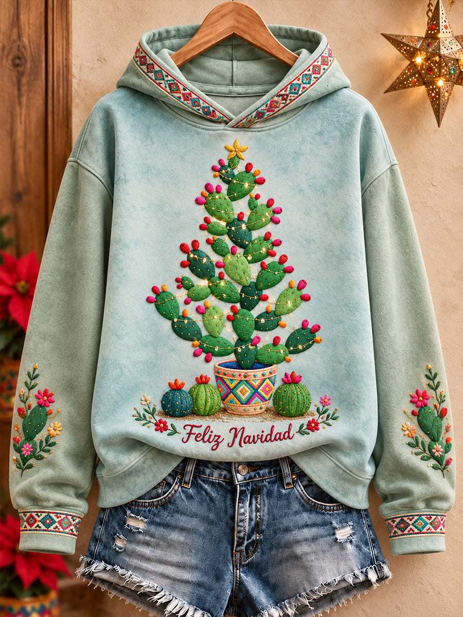 Sudadera con capucha estampada Feliz Navidad de México para mujer