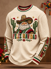 Sudadera de waffle estampada con "Feliz Navidad" para hombre, diseño mexicano