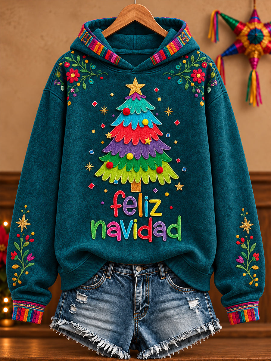 Sudadera con capucha estampada Feliz Navidad de México para mujer