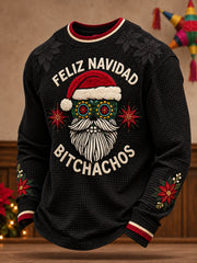 Sudadera de waffle estampada con "Feliz Navidad" para hombre, diseño mexicano