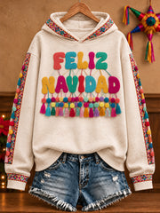 Sudadera con capucha estampada Feliz Navidad de México para mujer