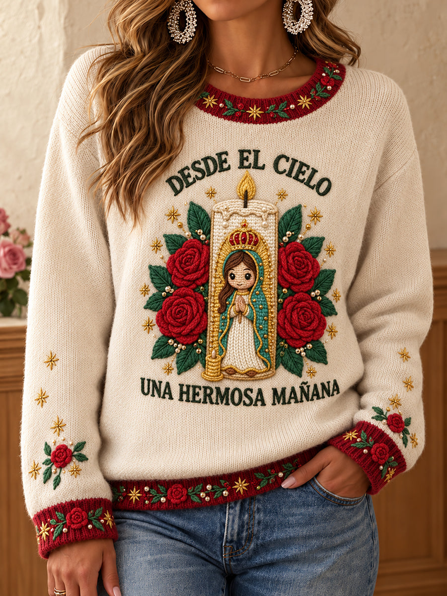 Suéter estampado con diseño de la Virgen de Guadalupe para el Día de la Virgen de Guadalupe en México, para mujer