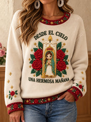 Suéter estampado con diseño de la Virgen de Guadalupe para el Día de la Virgen de Guadalupe en México, para mujer