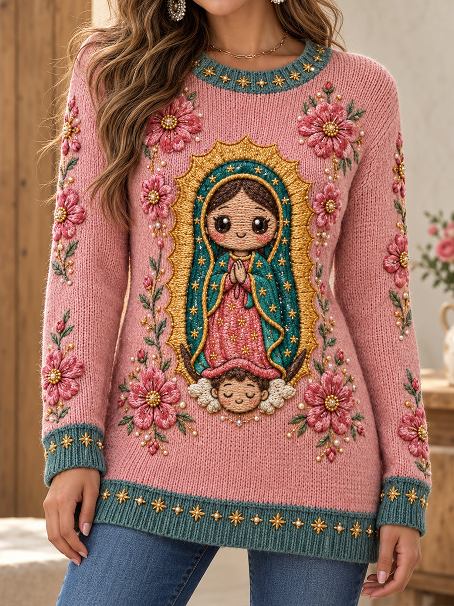 Suéter estampado con diseño de la Virgen de Guadalupe para el Día de la Virgen de Guadalupe en México, para mujer