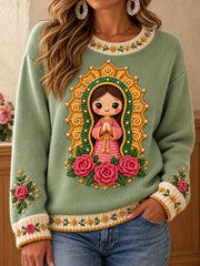 Suéter estampado con diseño de la Virgen de Guadalupe para el Día de la Virgen de Guadalupe en México, para mujer