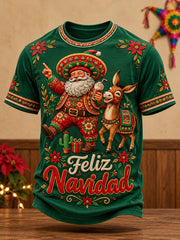 Camiseta estampada con diseño navideño mexicano para hombre: Feliz Navidad