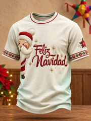 Camiseta estampada con diseño navideño mexicano para hombre: Feliz Navidad