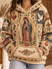 Sudadera estampada con diseño artístico de la Fiesta de Nuestra Señora de Guadalupe para mujer