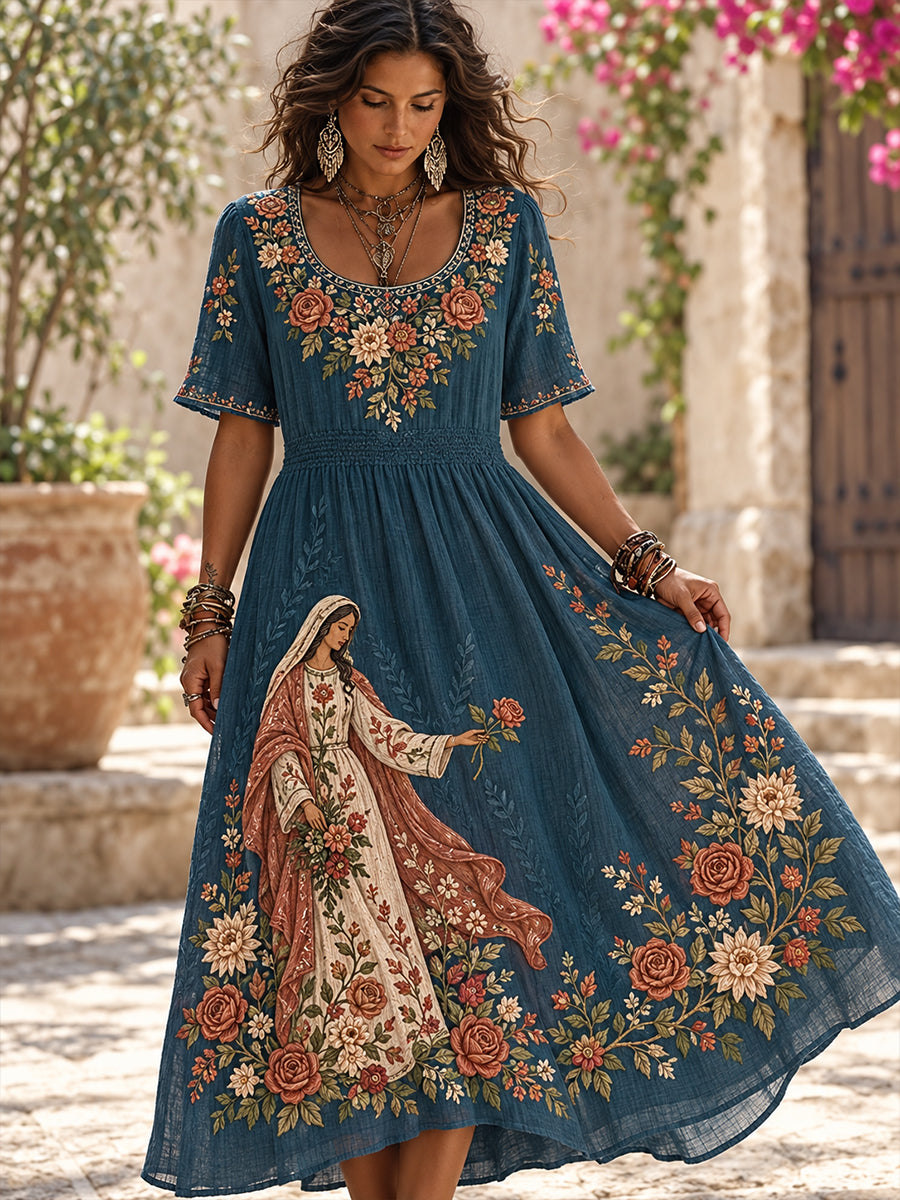 Vestido de algodón y lino para la Fiesta de Nuestra Señora de Guadalupe, diseño femenino