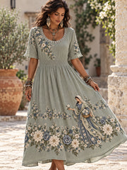 Fiesta de Nuestra Señora de Guadalupe de las mujeres vestido de lino de algodón