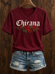 Camiseta estampada de arte chicana mexicano para mujer