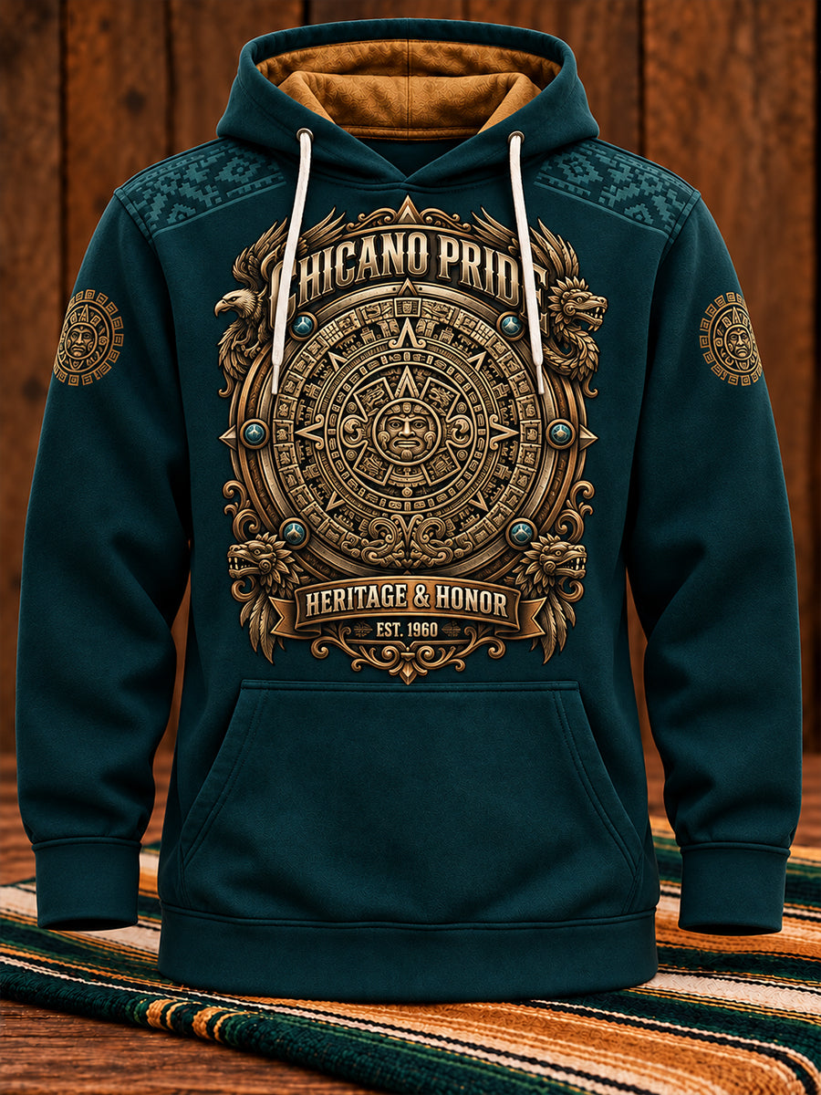 Sudadera con capucha estampada de arte chicano mexicano para hombre